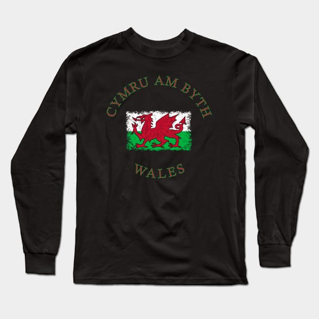 Flag of Wales UK Cymru Am Byth - seal - symbol - logo emblem retro vintage Long Sleeve T-Shirt by vlada123